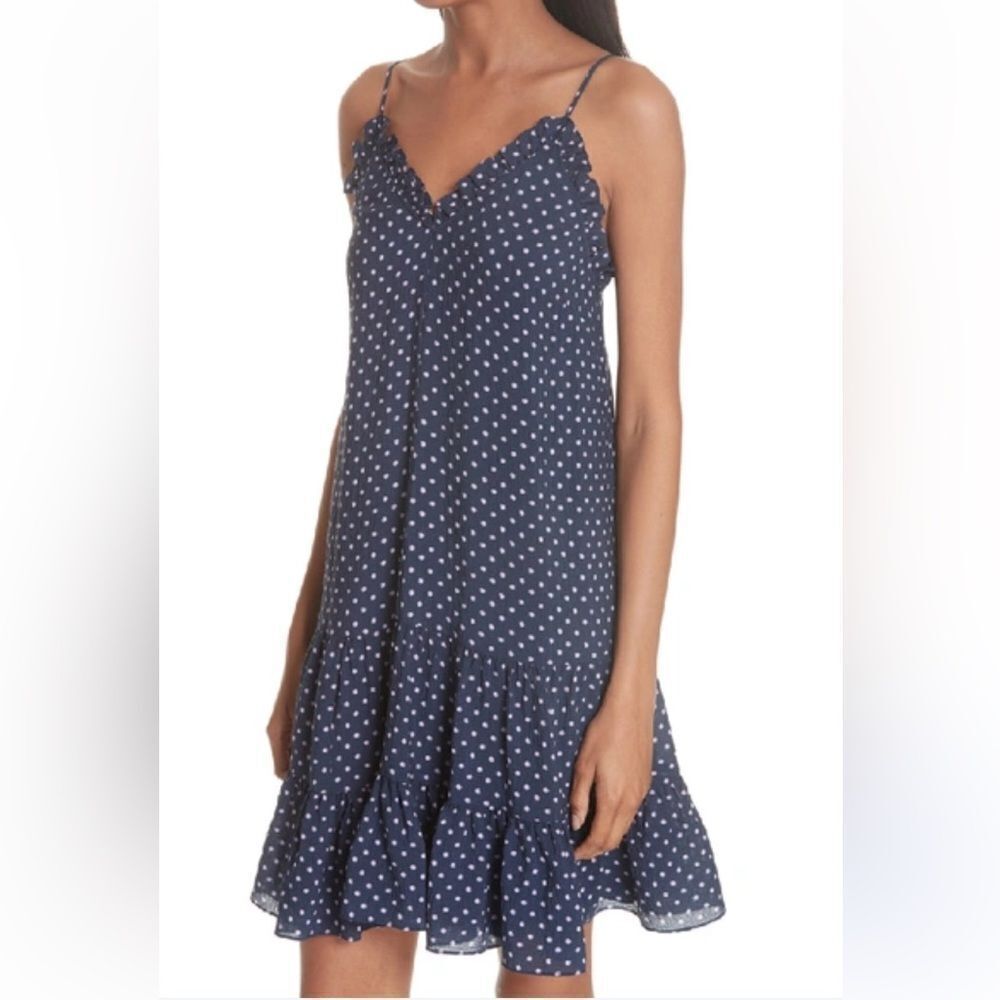 Rebecca Taylor Silk Ikat Dot Ruffle Tank Dress in Navy/Pink SZ 4‎